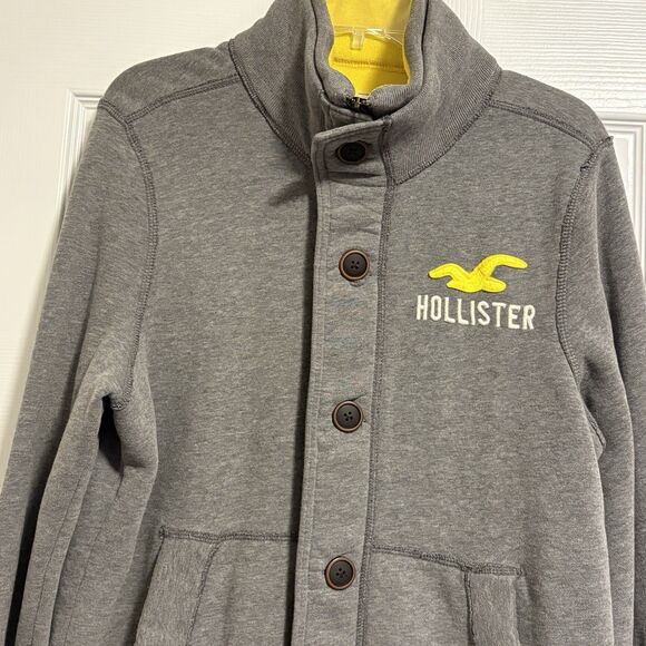 Hollister Men’s Sweater Jacket Gray Size Large Zip/Button - Picture 2 of 9